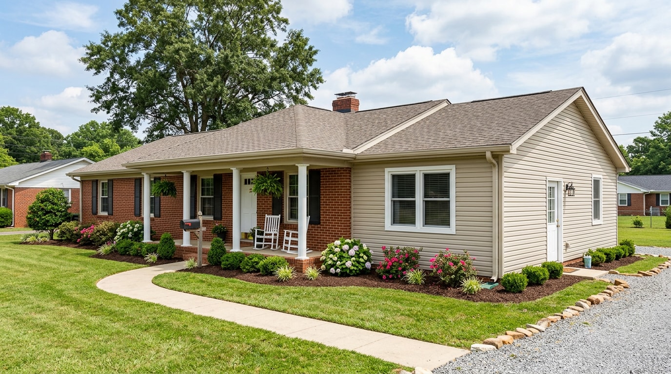 Finished modular home addition attached to a brick ranch house in Alabama