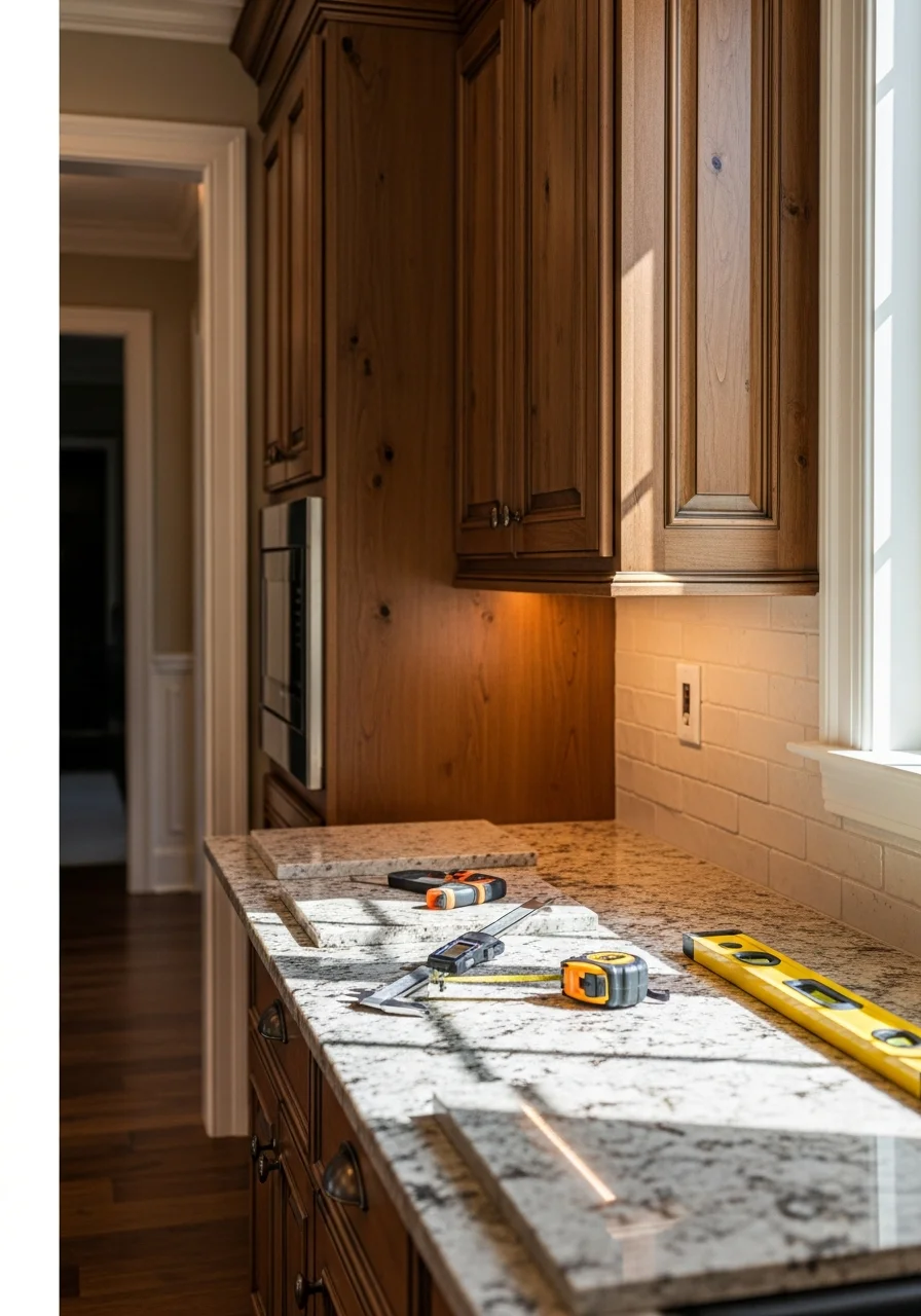 Modern kitchen remodel with custom cabinets and granite countertops in Birmingham home