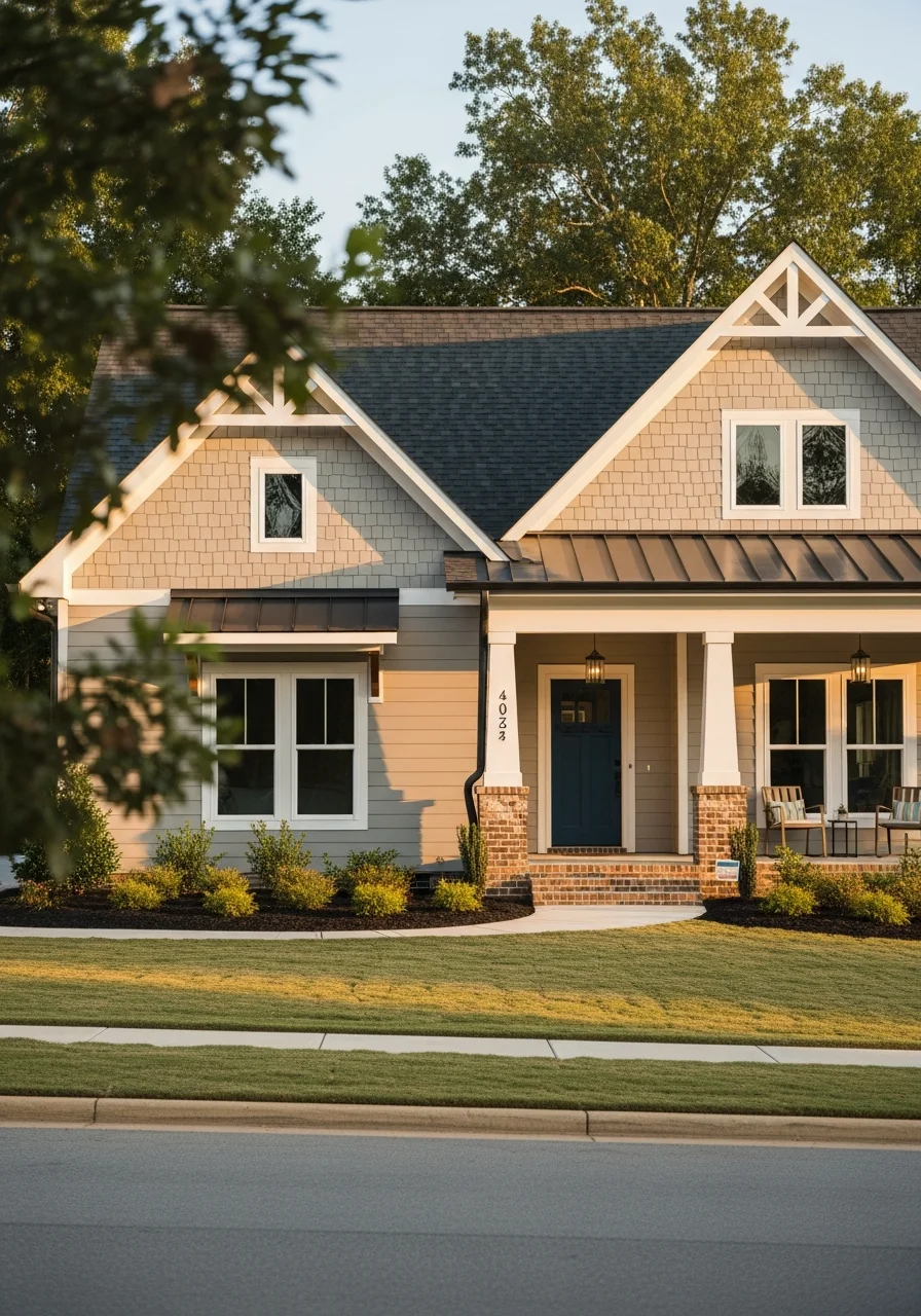Modern subdivision homes in McCalla with Craftsman-style architecture and manicured lawns