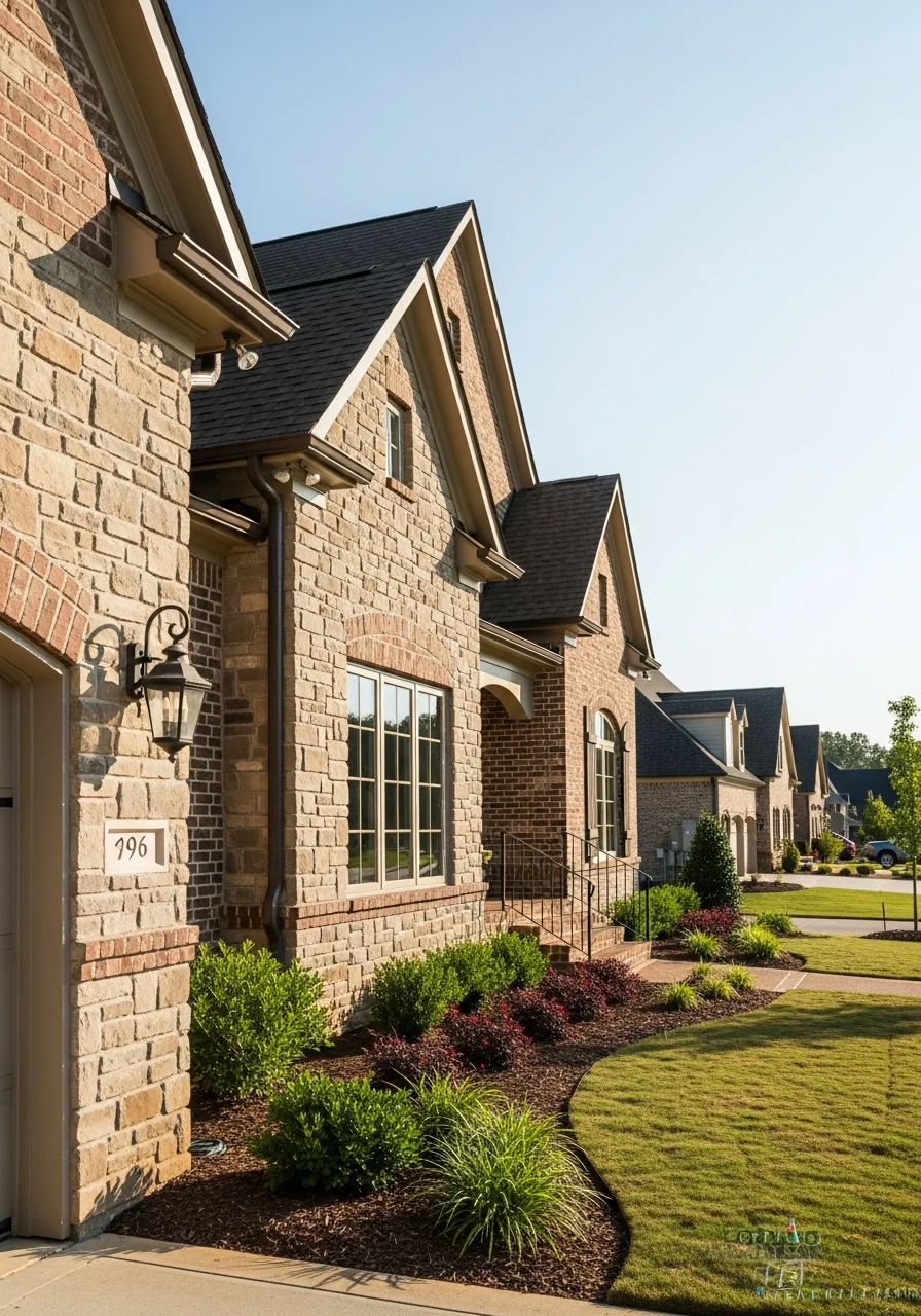 Close-up of a well-maintained Mountainbrook home exterior showing quality stonework and architectural detail.
