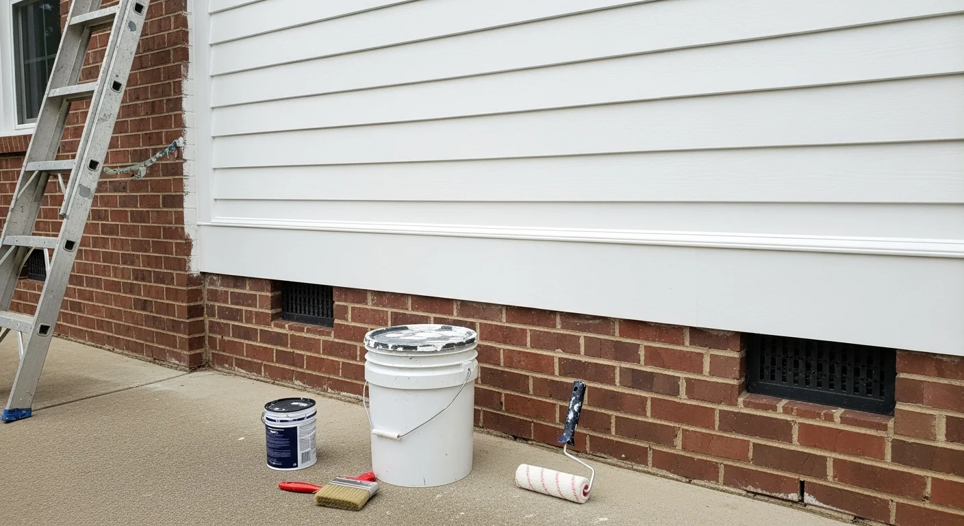 A two-story Mountainbrook home with freshly painted light gray siding and crisp white trim, showing clean lines along the fascia and front porch columns. The exterior surfaces are smooth and even, with no visible peeling or weathering.